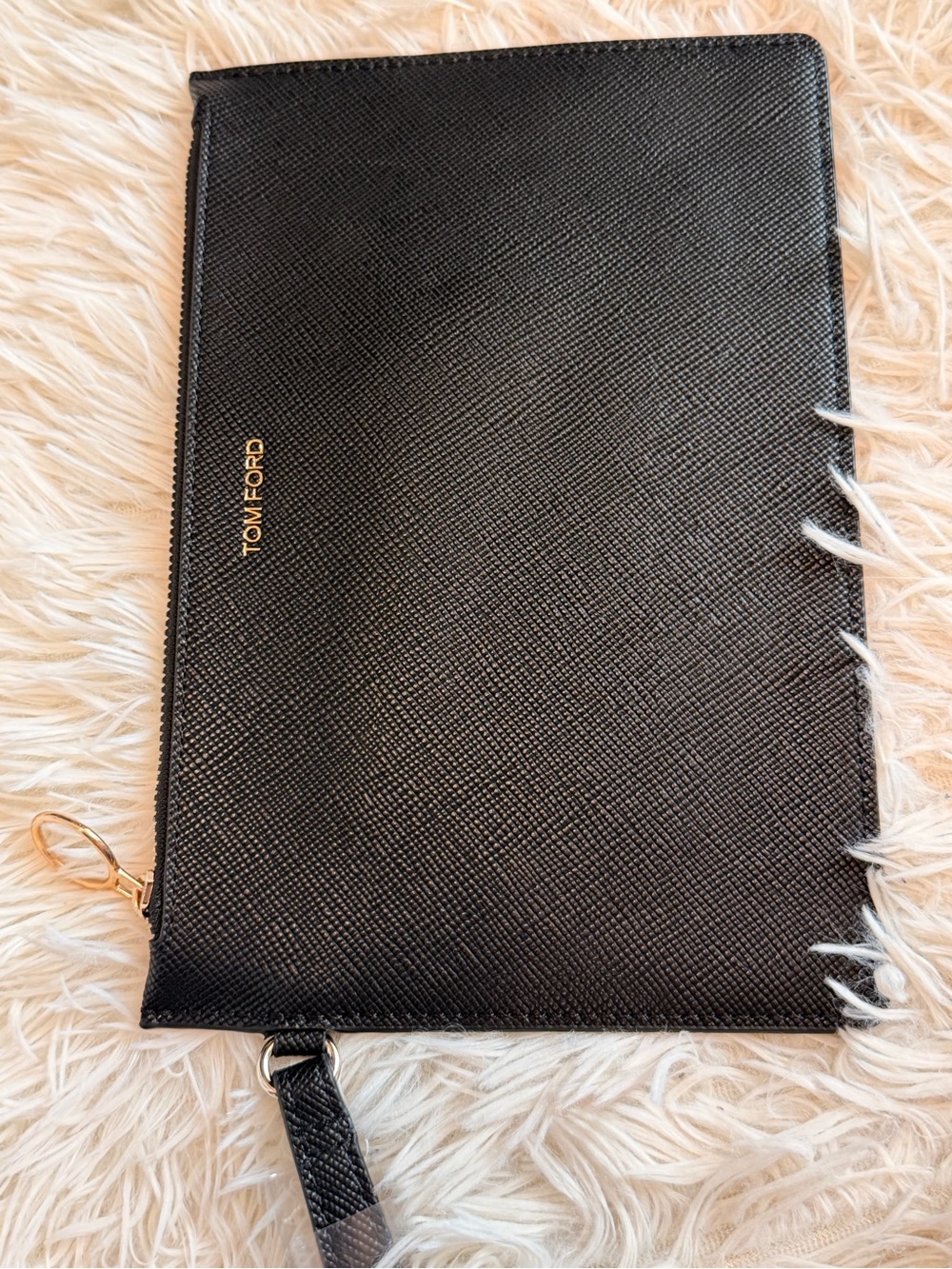 Tom Ford Black Textured Leather Toiletry Pouch with Gold Accents